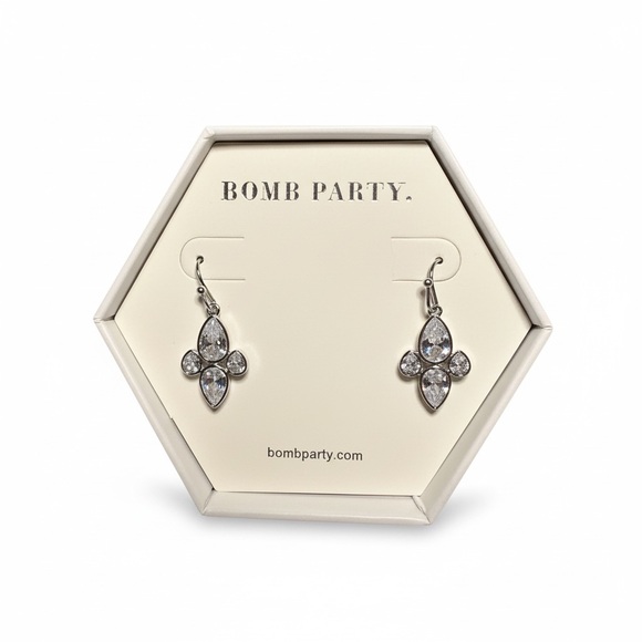 Bomb Party Diamond-Cut Cubic Zirconia Drop Earrings – Rhodium Plated ✨ “1 - Picture 2 of 9